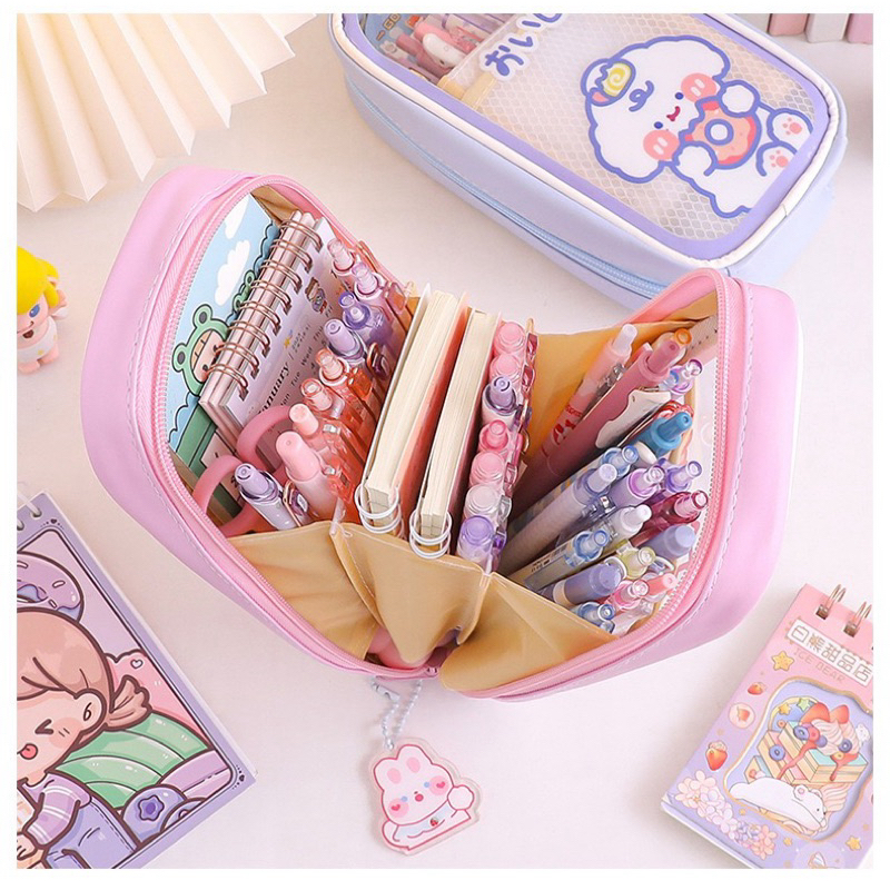 

Tempat Pensil PVC Korean Cute Transparan Waterproof Kotak Pensil Anak 3 Sekat Rabbit Bear