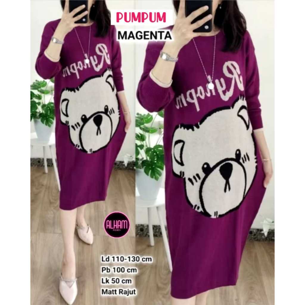 Pumpum Top Alham Baju Atasan Blouse Rajut Wanita Super Jumbo Ld 110 - 130 XXXXL Knit Import Oversize