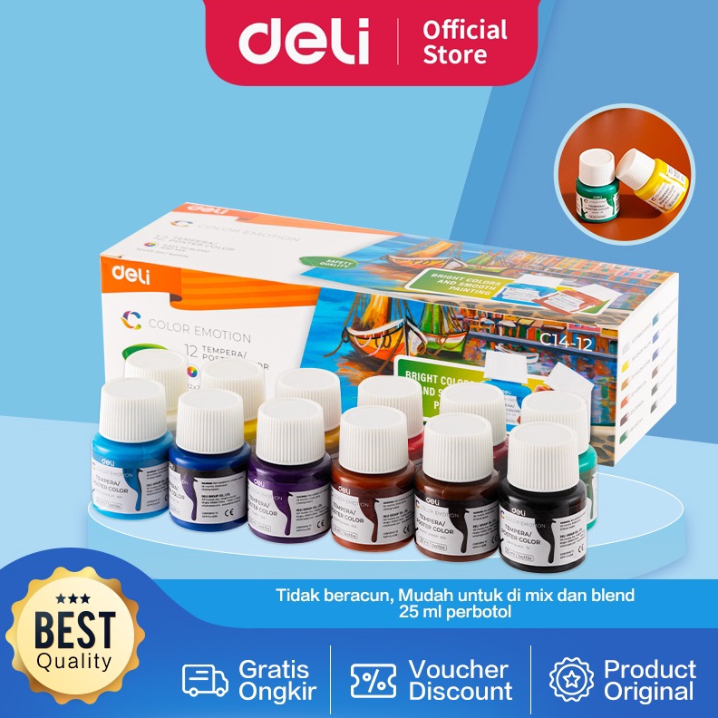 

KODE Y27U Deli Gouache Cat Poster Warna 12 Warna 25 ML Mudah Di Blend Tidak Beracun EC1412