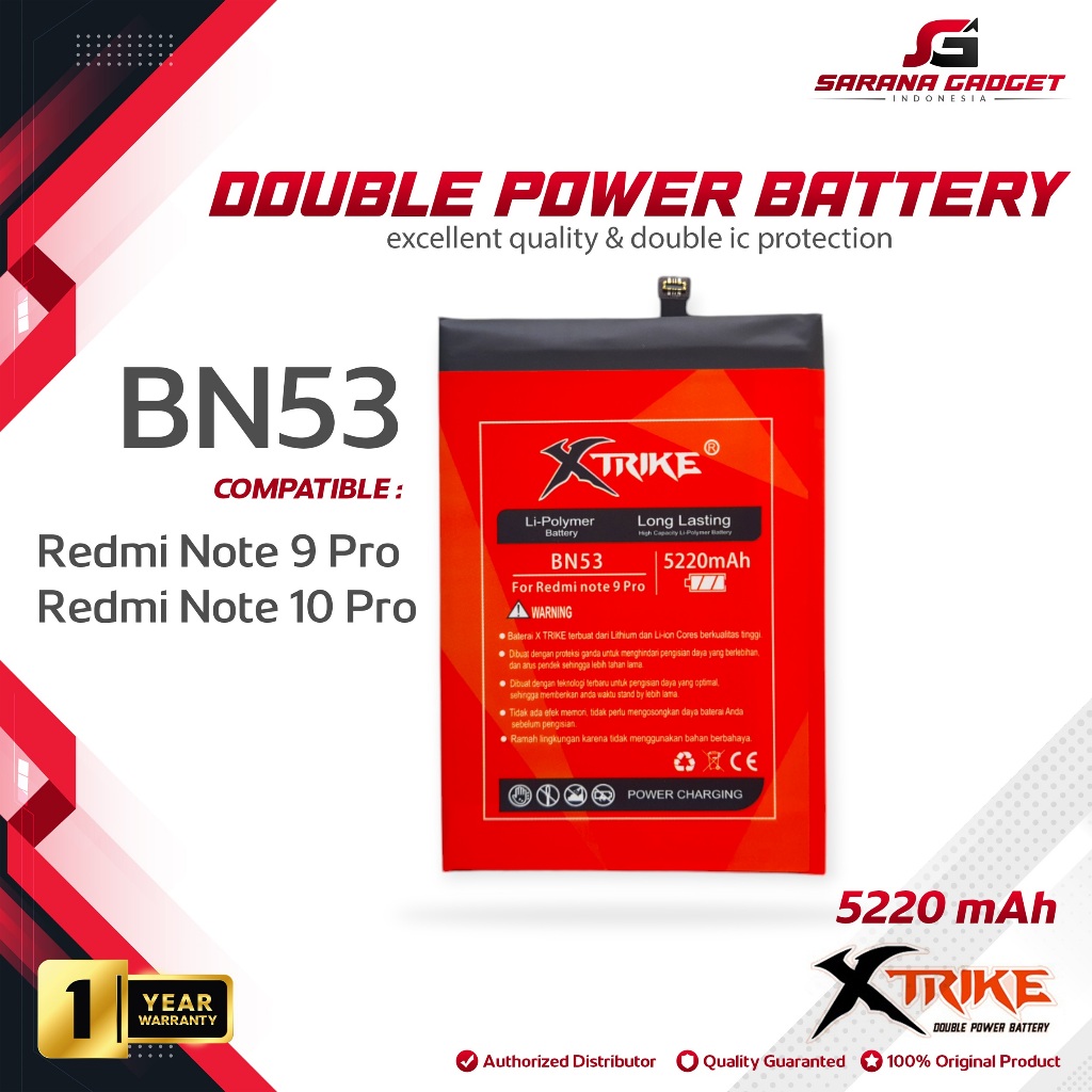 XTRIKE Baterai Double Power BN53 XiaoMi Redmi Note 9 Pro / Note 10 Pro Batre Batrai Battery Dual Ori