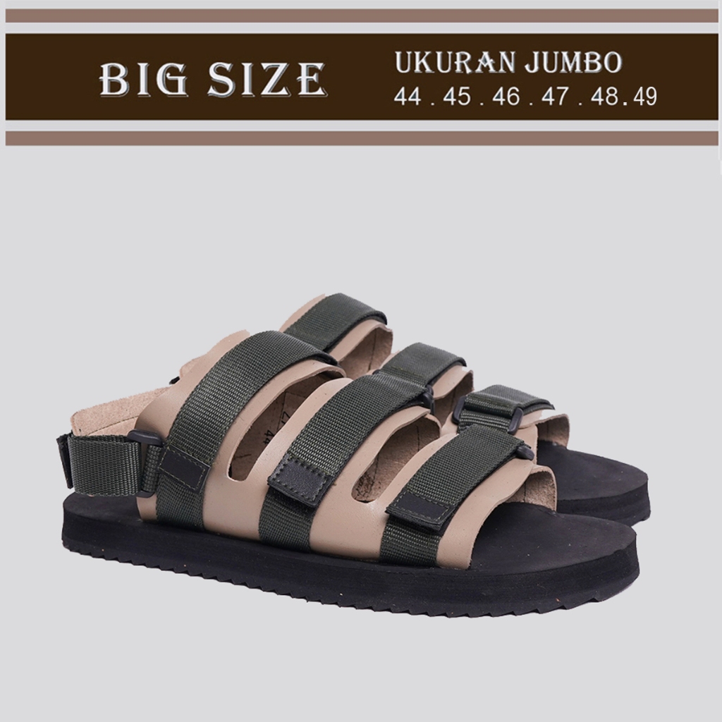 Sendal Hijau Army 44-49 Bigsize | Sendal Pria Sandal Hikking Gunung Ukuran Jumbo Karet Anti Slip