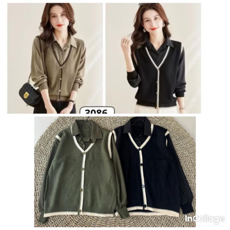 KATUN BANGKOK MIX RAJUT IMPORT / KEMEJA KATUN BANGKOK + VEST RAJUT IMPORT - VEST NYATU - VriShoop-Fa