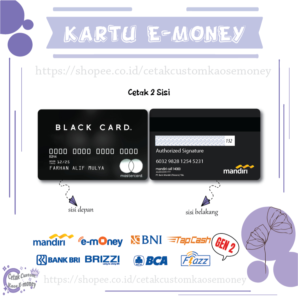 KARTU E MONEY E TOLL CARD BLACK CARD MASTERCARD EMONEY MANDIRI BNI BRI BCA - 2 SISI