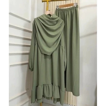 Aralous - Arsya Tunik Abaya Premium Set Rok Tunik Syar'i + Pasmina Wanita One Set Crinkle Airflow Pr