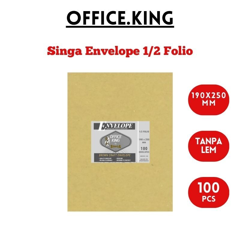 

AMPLOP COKLAT ENVELOPE 1/2 FOLIO 190X250MM ISI 100 OFFICE KING BY SINGA