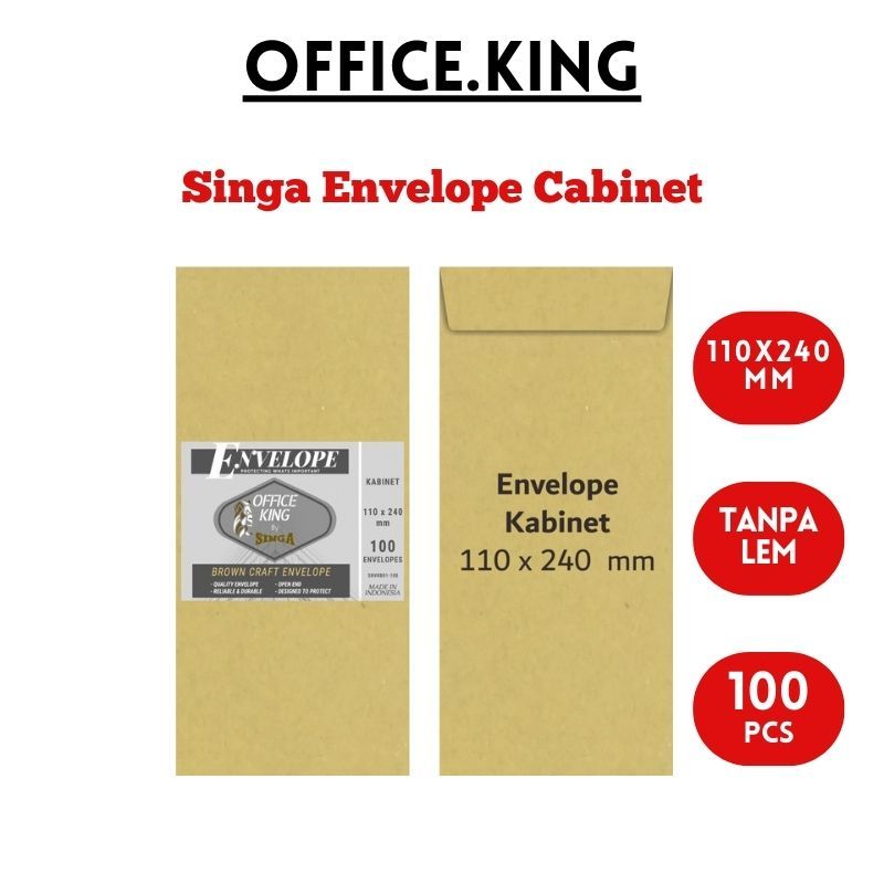 

AMPLOP COKLAT ENVELOPE KABINET 110X240MM ISI 100 OFFICE KING BY SINGA