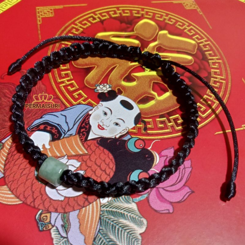 Giok Asli Gelang Tangan Tali Satin Original Giok Burma