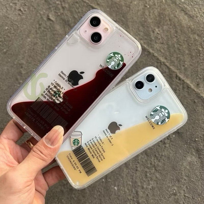 CASE LIQUID STARBUCKS GELAS GERAK IPHONE 6 6+ 7 7+ 8 8+ X XR XS MAX 11 12 13 14 15 PRO MAX 14+ 15+ P