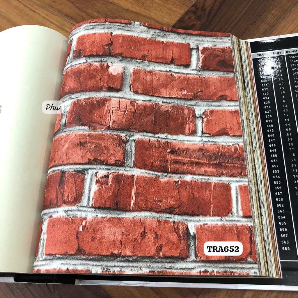 WALLPAPER DINDING MOTIF BATA 3D MERAH COKLAT TERRA