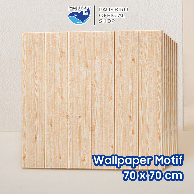 Paus Biru - Wallpaper dinding 3d motif kayu wood foam 70x70cm / wallfoam motif kayu