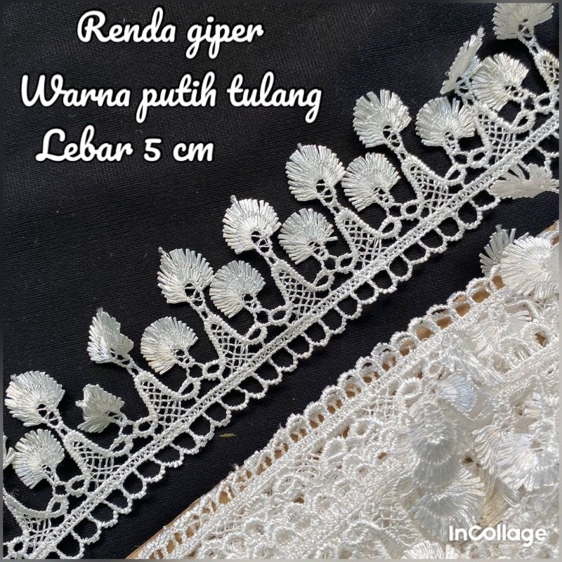 PER METER RENDA GIFER WARNA PUTIH TULANG LEBAR 5CM