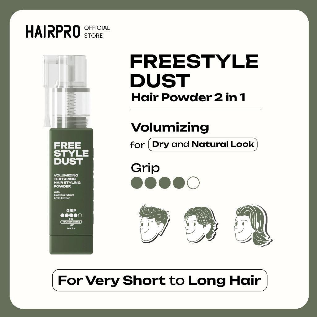 HairPro Freestyle Dust 2 in 1 - Hair Powder Styling & Volumizing Tabur / Spray 10gr Untuk Memberikan