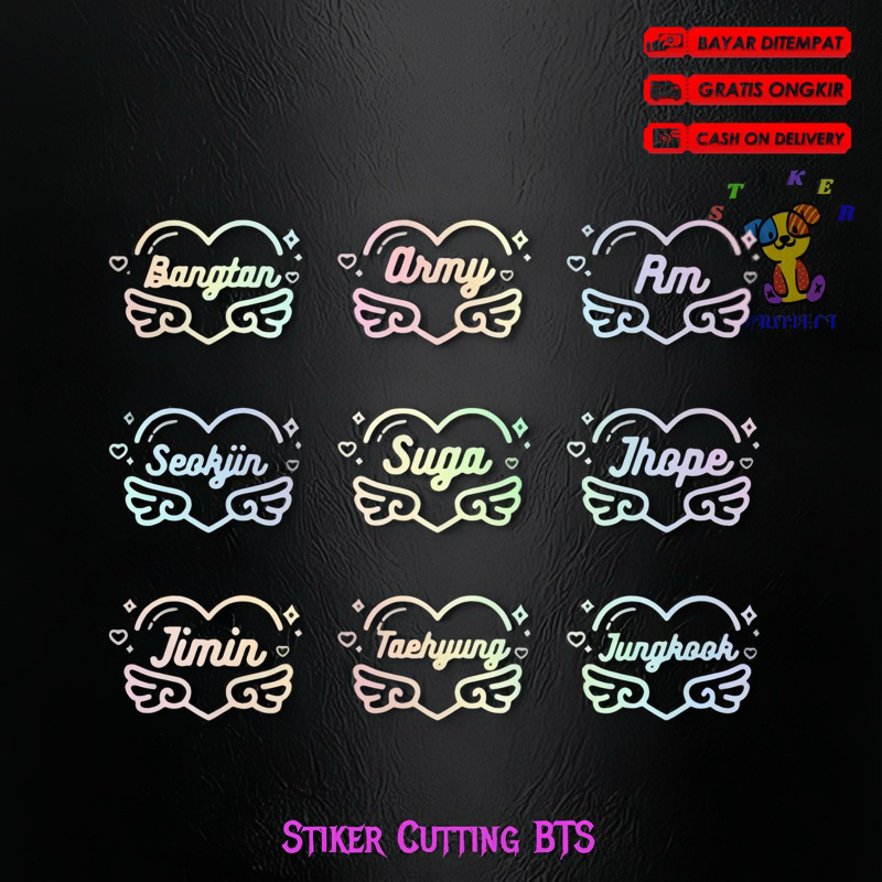 

Sticker cutting BTS ARMY love bersayap hologram stiker KPOP