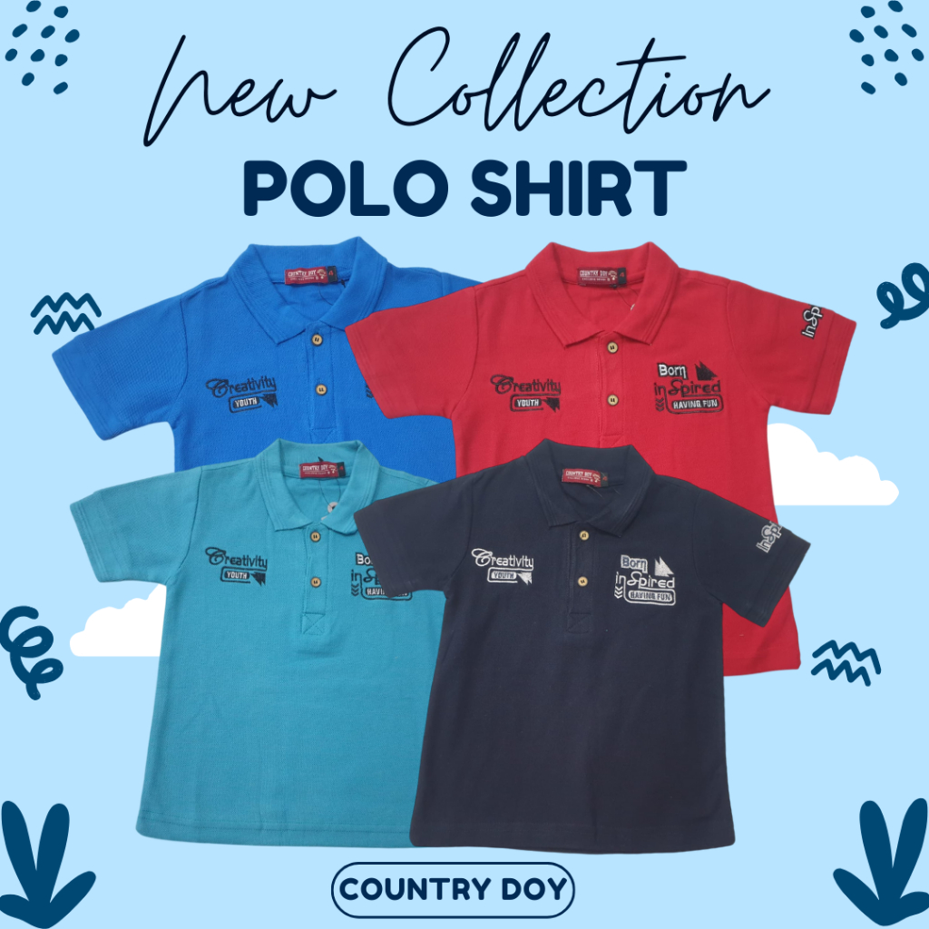 CountryDoy---Polo Shirt Boys Kaos Polo Kaos Kerah Katun sehari hari untuk Anak Laki Laki keren "Insp