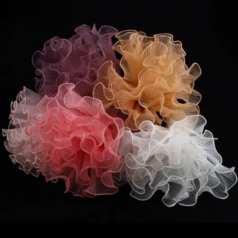 

Korean Lace Mesh Ruffle Mermaid Tile Flower Wrapping Curly Wave Pleated Organdi Florist Ornamen Buket Lipit Gelombang Pembungkus Bunga