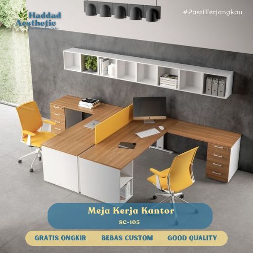 Meja Kerja Kantor Letter L Include Nakas dan Laci Penyimpanan Meja Kerja Meja Staff Office