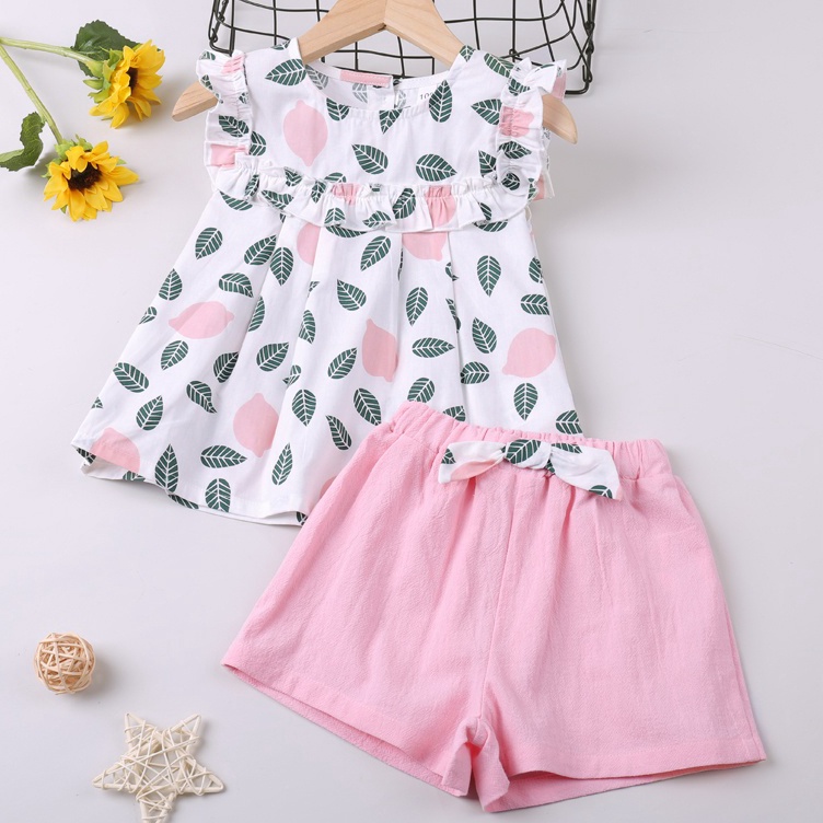 KODE I24T Diskon 11  Setelan Baju Anak Cewek AICIA Printed KOREAN Set KIDS  One Set Anak Perempuan U
