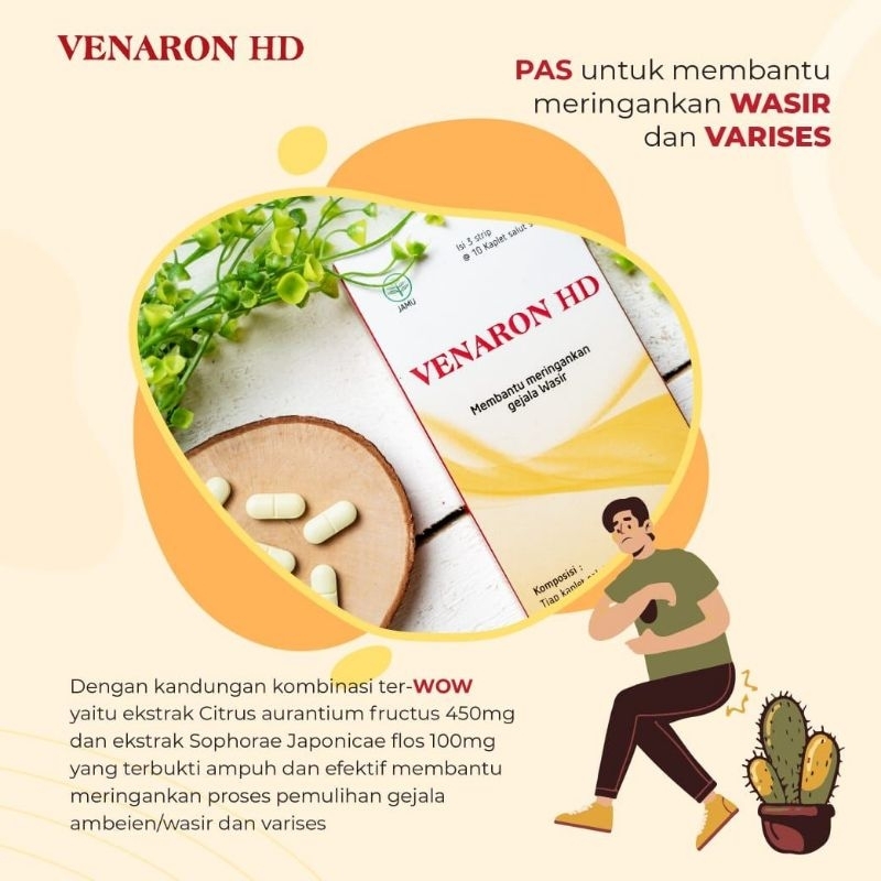 Venaron HD Original untuk wasir/ambeien Original, yang sudah berdarah 1 strip (10 kapsul), cepat men