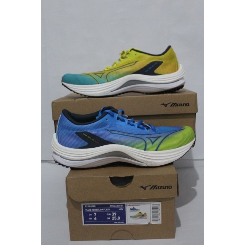 Sepatu Running Mizuno Wave Rebellion Flash Bold 2 Neon Ombre Blue Jet Blue