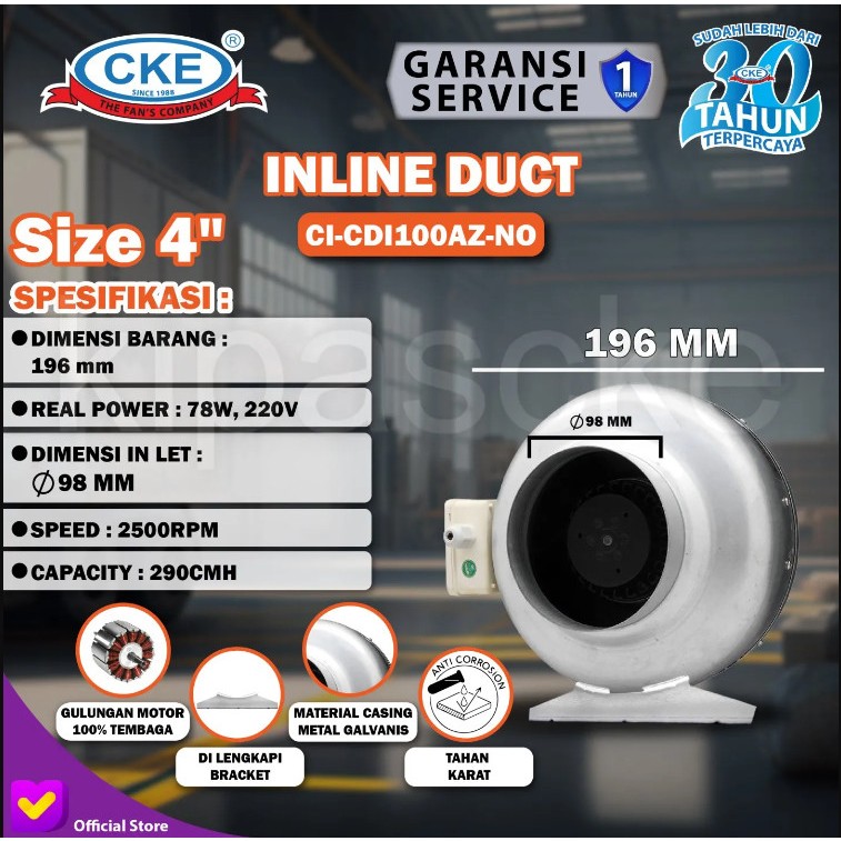 Duct Inline CKE CI-CDI100-NO 4 Inch Inline Fan Duct Fan Blower Hisap