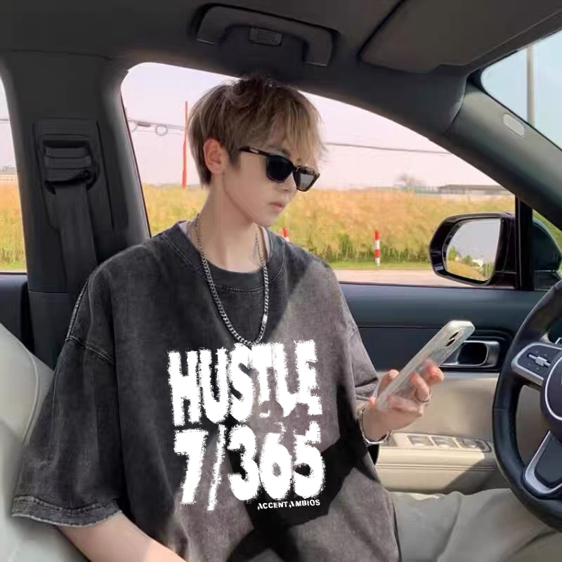 Semprotan retro melukis huruf dan angka Kaos Pria Premium Tebal |Kaos Oversize Pria|Kaos Import baju