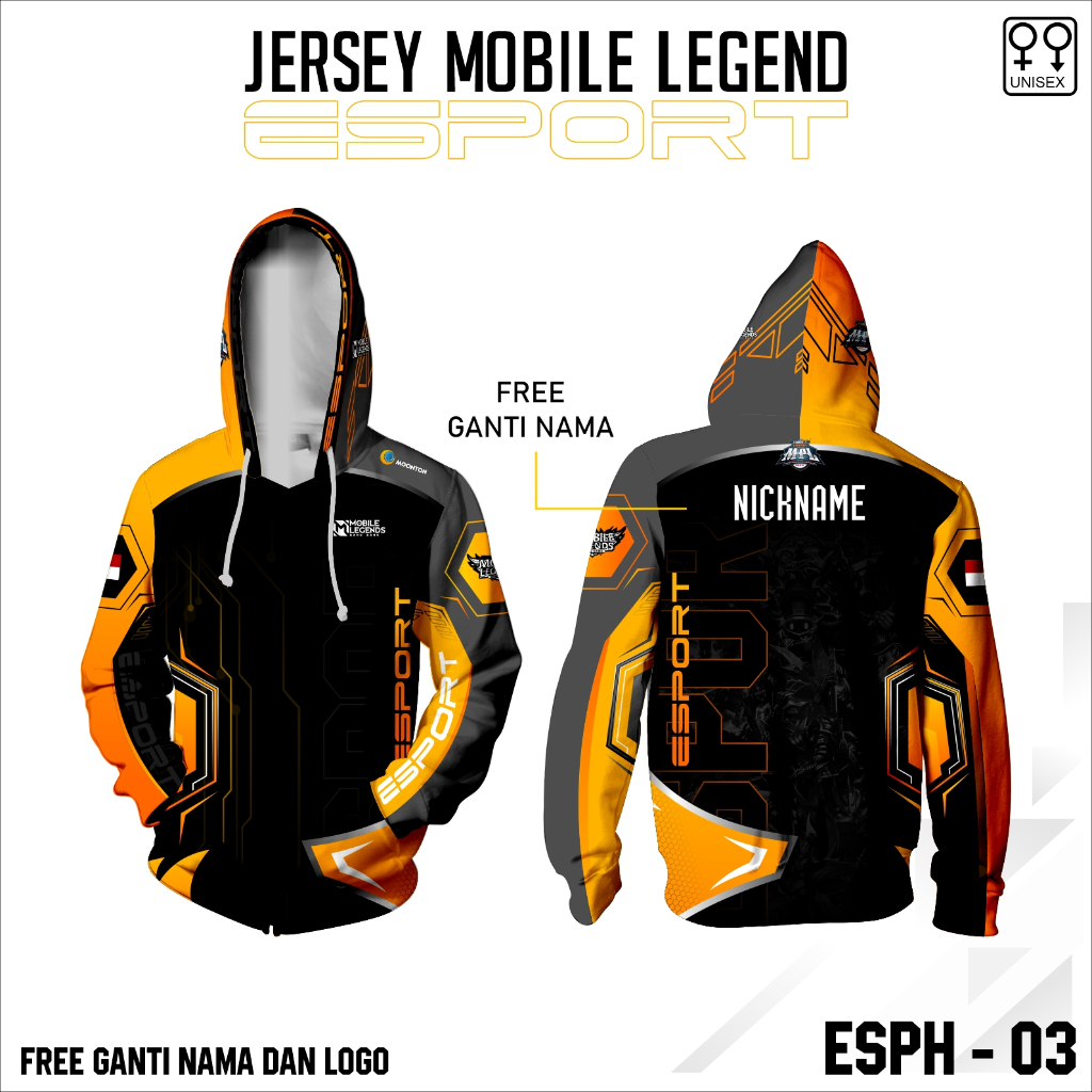 Hoodie jersey mobile legend baju esport kaos game lengan panjang