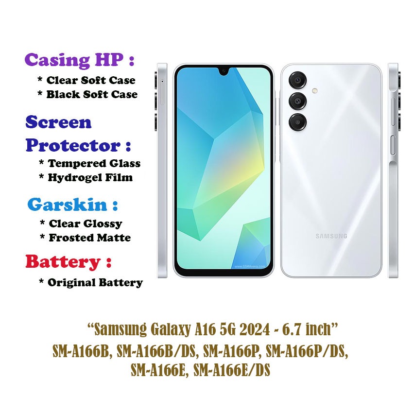 Samsung Galaxy A16 5G 2024 - 6.7 inch- Case - Screen Protector -  Dll
