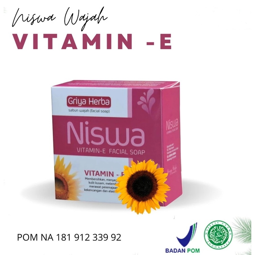 Sabun wajah Niswa Vitamin E untuk melembabkan kulit wajah Halal BPOM original Alami 50gr
