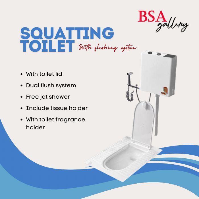 KLOSET JONGKOK OTOMATIS FLUSH MR.TAO DENGAN PENUTUP KLOSET + WATERTANK WARNA PUTIH / KLOSET JONGKOK 