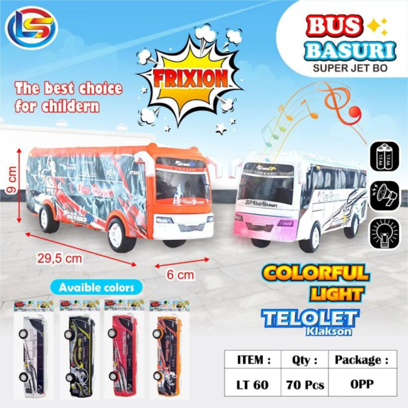 MAINAN MOBIL BUS BASURI PULLBACK TELOLET MENYALA LT60//MUSIK TELOLET + BUBBLE WRAP