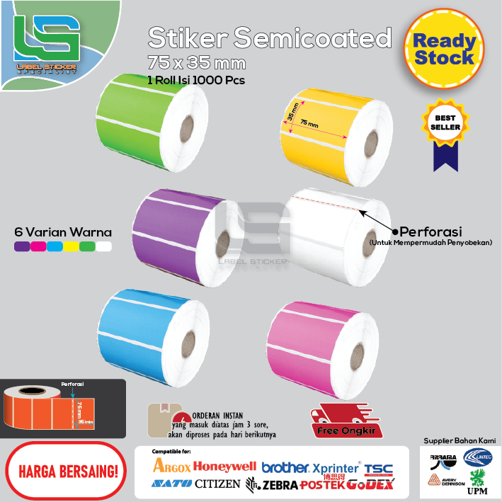 

LABEL STIKER SEMICOATED 75X35 MM LABEL BARCODE SEMICOATED LABEL PRINT BARDOE 75X35 MM STIKER SEMICOATED