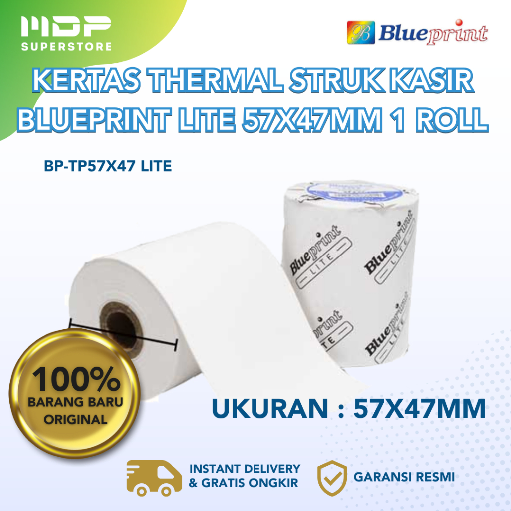 

KERTAS THERMAL STRUK KASIR BLUEPRINT LITE 57X47MM 1 ROLL - BP-TP57X47 LITE (1 BOX=100)