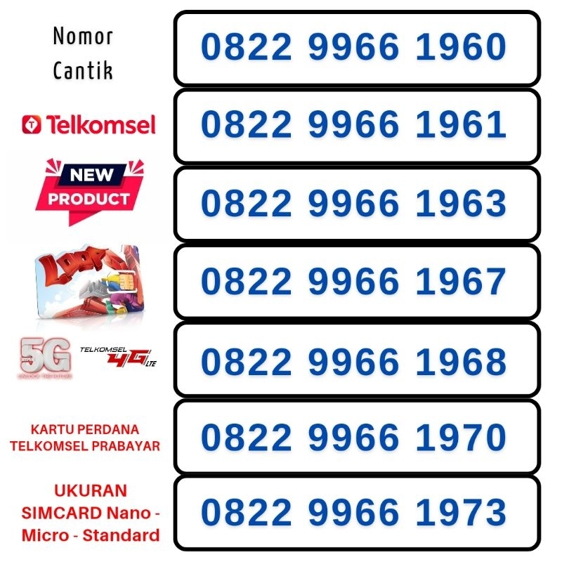 Telkomsel NOMOR CANTIK LOOP 4G LTE TELKOMSEL 5G NOMER CANTIK LOOP TAHUN LAHIR NOCAN PANCA RAPI NOMER