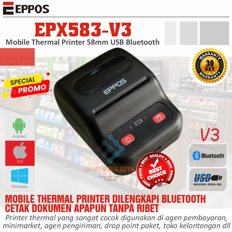 EPPOS EPX588 Versi 3 EPX588-V3 EPX588V3 RPP02 58MM Mini Printer Thermal bluetooth