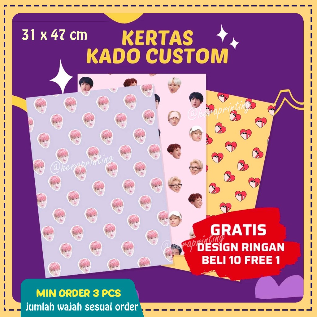 

Kertas Kado custom/kertas kado aesthetic WAJIB EXTRA KARDUS