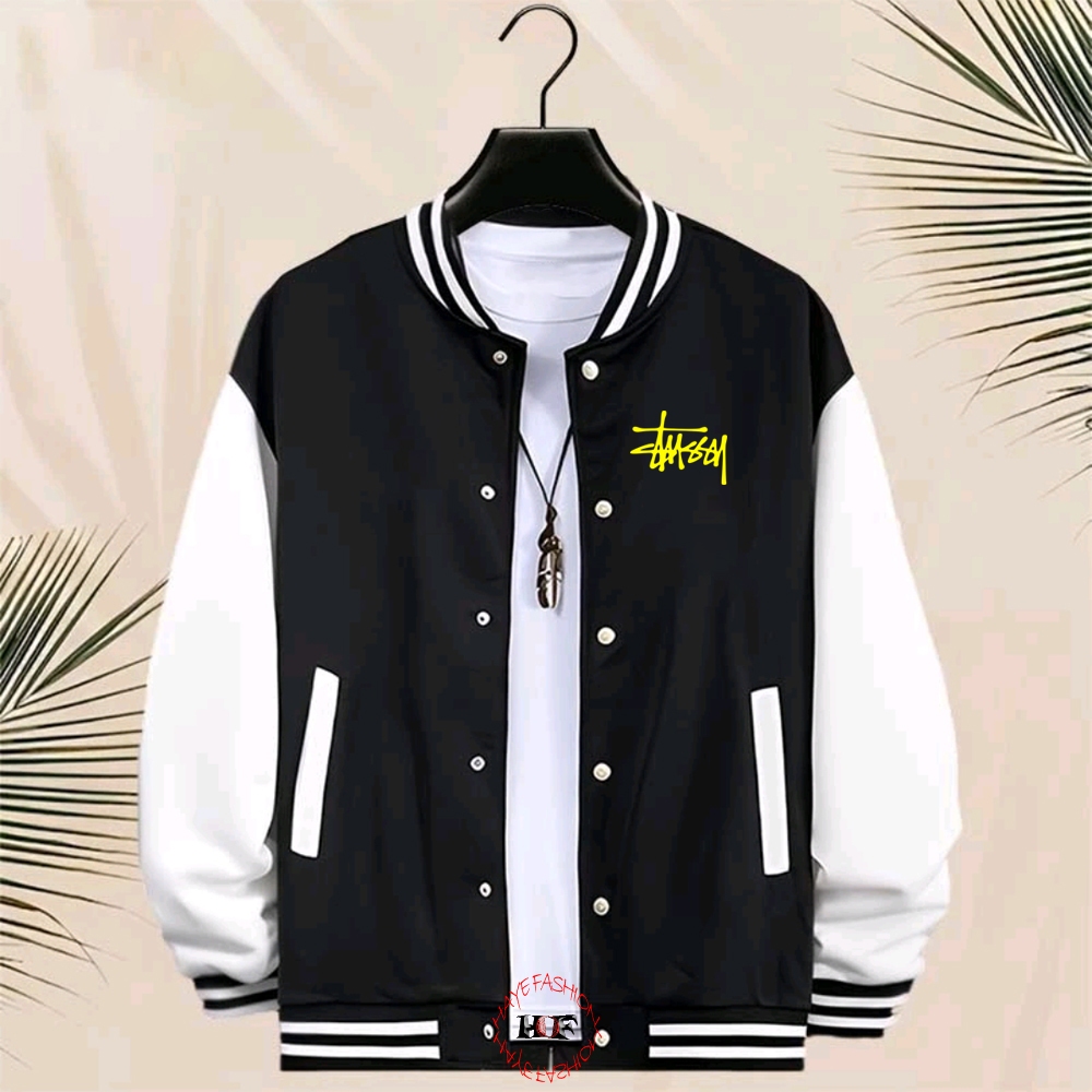 Haye Fashion - Unisex Jacket Baseball Kancing Stussy Kuning  Jacket Resleting Varsity