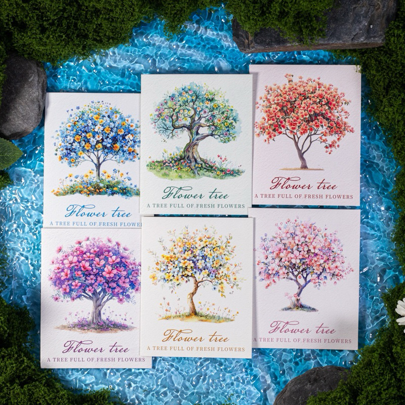 

(7B) sticker transparan hologram emboss pohon bunga colorful flower tree journaling