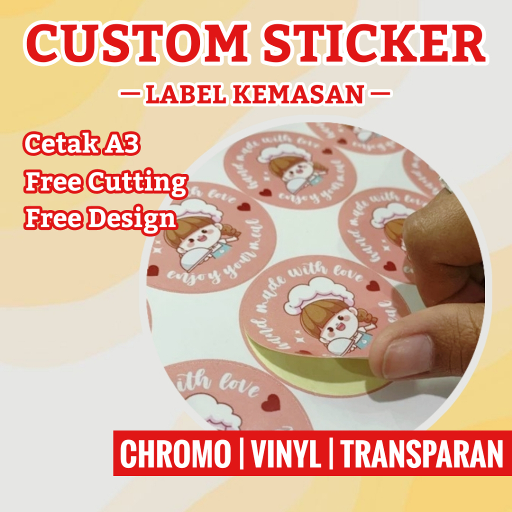 

Cetak Sticker Custom | Stiker Vinyl A3 | Sticker Chromo Vinyl Transparan | Stiker Kemasan | Stiker Makanan | Label Kemasan | Sticker Logo