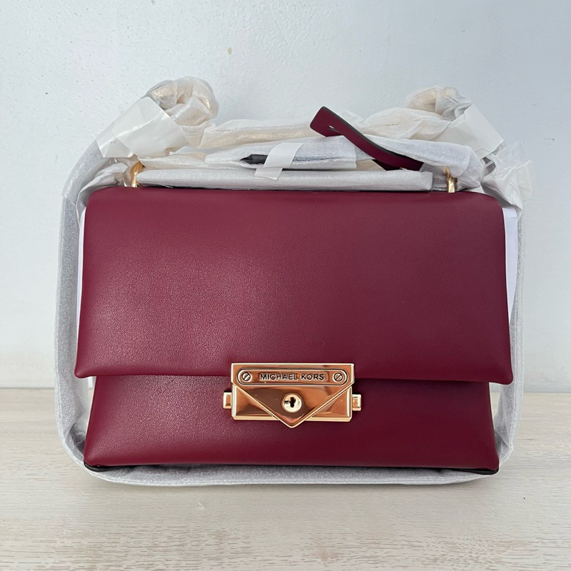 Tas Wanita MICHAEL KORS CECE LEATHER SMALL CONVERTIBLE FLAP CROSSBODY DARK CHERRY