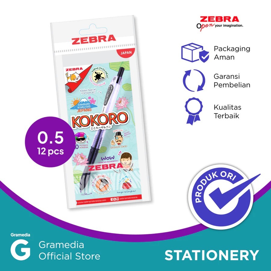 

Gramedia Karawaci - Zebra Kokoro 0.5 Set 12 Black Ink