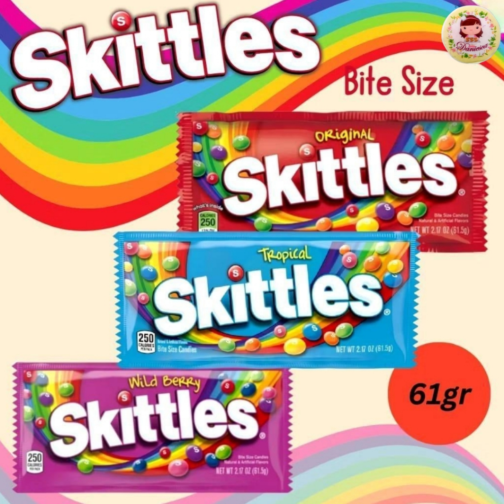 

.Permen Import I Skittles BItes Size Candies Wild Berry, Tropical, Original 2.17 OZ/61.5 gr (ds bgr)