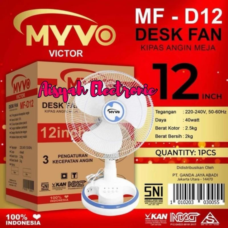 DESK FAN MYVO MF-D12 KIPAS ANGIN MEJA 12 INCI