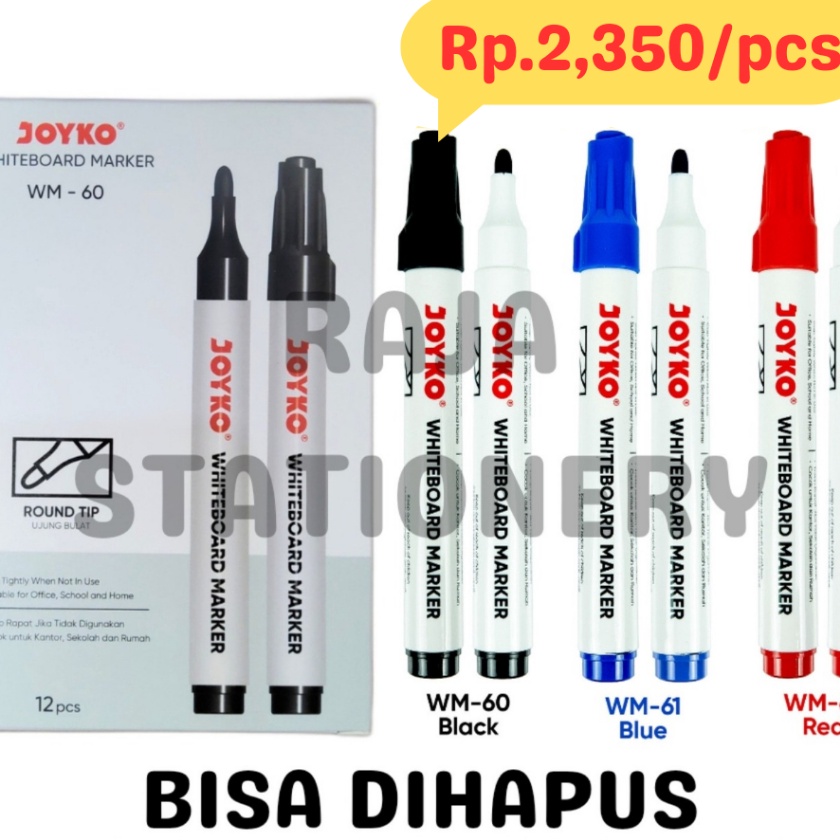 

HJ6 JOYKO WHITEBOARD MARKER BLACK BLUE RED SPIDOL PAPAN TULIS JOYKO HITAM BIRU MERAH BOX LUSIN 12PCS
