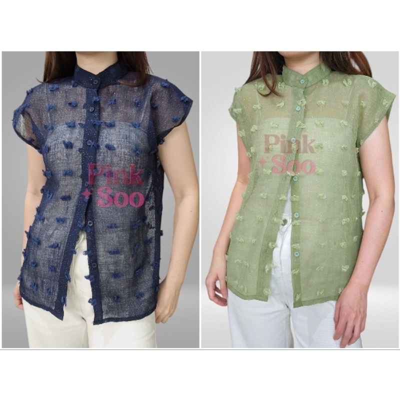LUNA kemeja wanita tangan pendek transparant sheer top