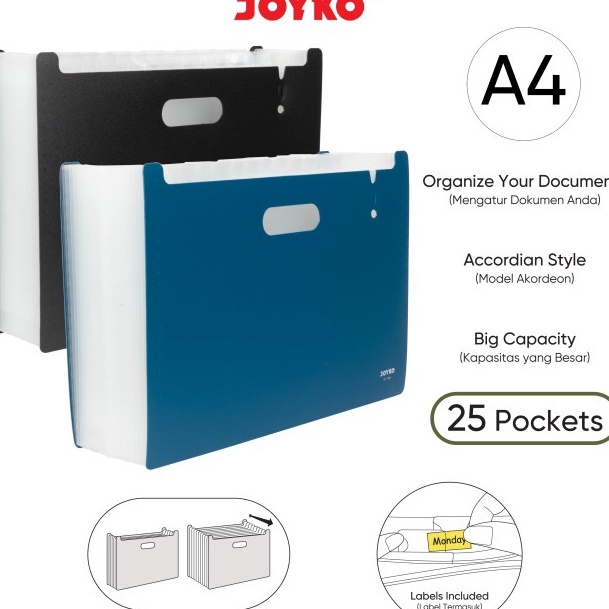 

berkualitas Expanding File Map Organizer Joyko EF7A4 25Pockets