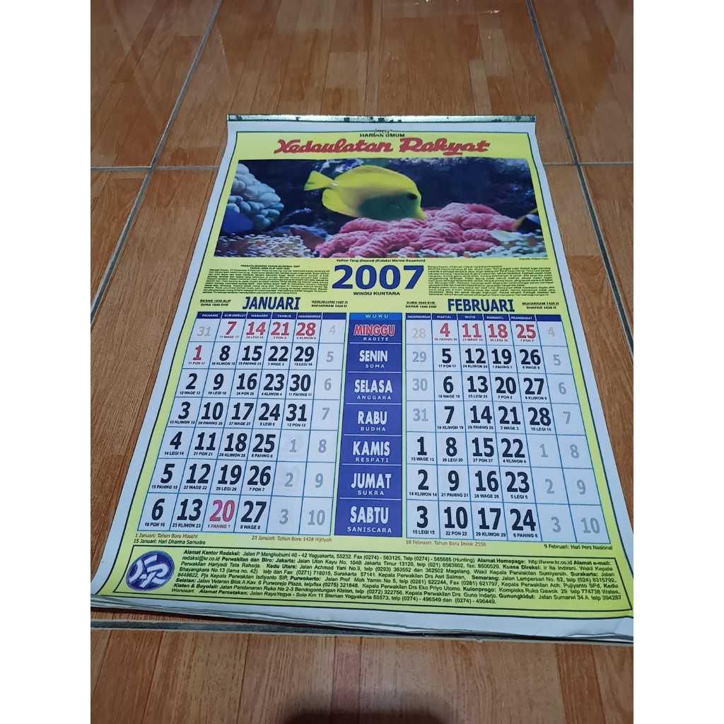 Koleksi Langka Jadul Lawas Kalender tahun 2007 Kedaulatan rakyat