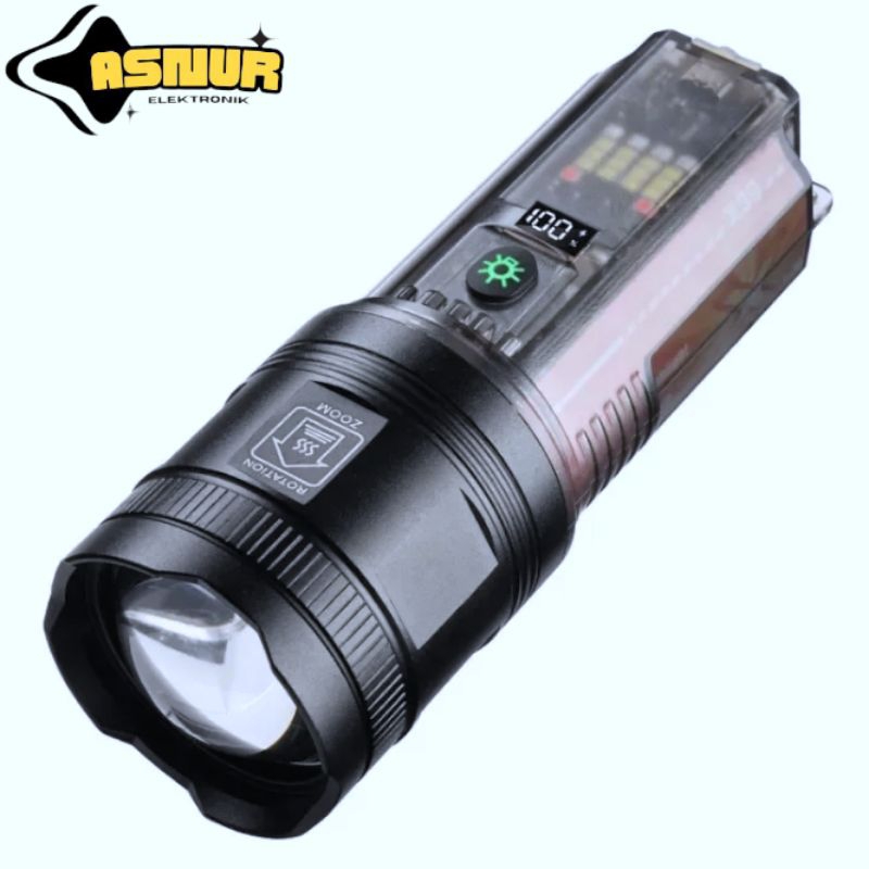 Senter X39 LED Laser Zoom In Out Transparan Solar Panel 7 Mode