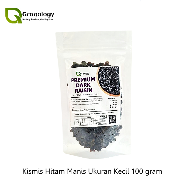 

Premium Dark Raisin / Kismis Hitam Manis Ukuran Kecil (100 gram) by Granology