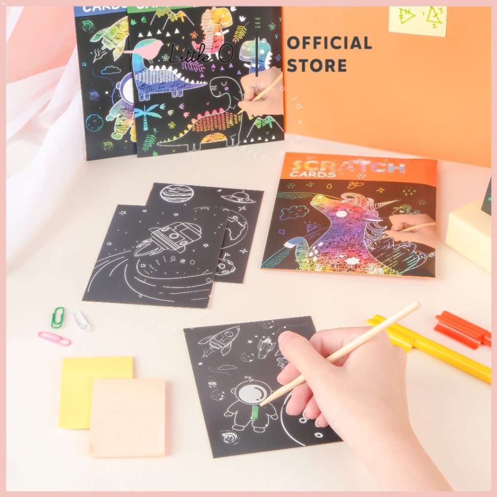 

Diskon 25 Barang Baru Scratch Cards Mainan Gosok Buku Gambar Mini Mainan DIY Scratch Paint Paper Art A6