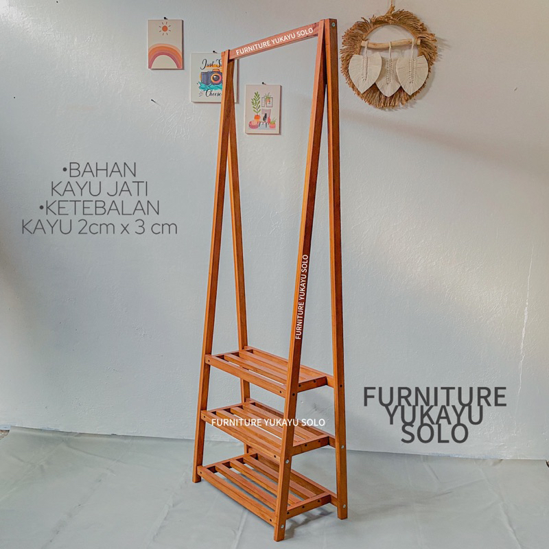 GANTUNGAN BAJU RAK SUSUN KAYU JATI / stand hanger / rak display / rak toko kayu jati / rak susun aes
